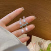 Alloy Silver Pink Rose Enamel Electroplating Geometric Flower Drop Earrings For Women