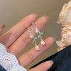 Alloy Silver Pink Rose Enamel Electroplating Geometric Flower Drop Earrings For Women