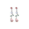 Alloy Silver Pink Rose Enamel Electroplating Geometric Flower Drop Earrings For Women