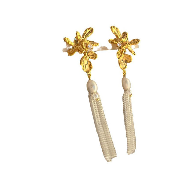 Alloy Silver Women's Light Luxury Flower Diamond Earrings