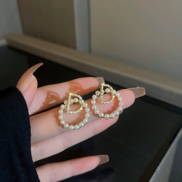 Alloy Silver Zircon Letter Earrings Electroplating High Sense Fashion Niche Simple Allmatch Women's Earrings