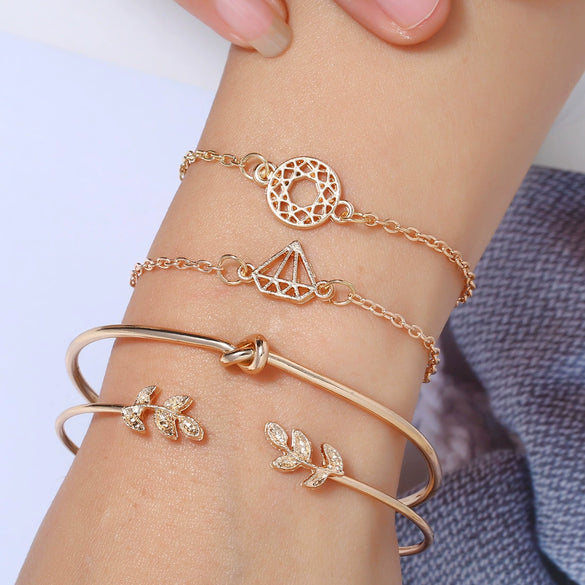 Alloy Simple Geometric Leaf Arrow Women's Bracelet With Diamond Inlaid Artificial And Semiprecious Stones
