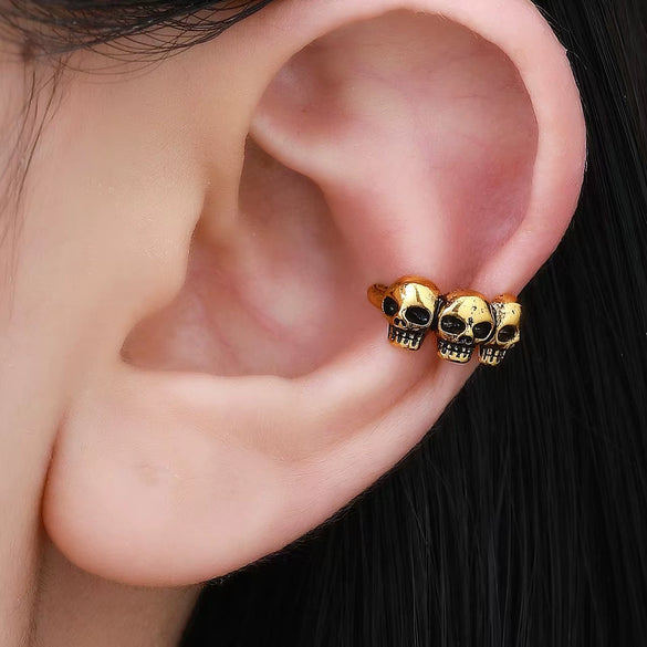 Alloy Skull Stud Earrings With 14K Gold Ear Needles Electroplated Retro Cold Style For Women