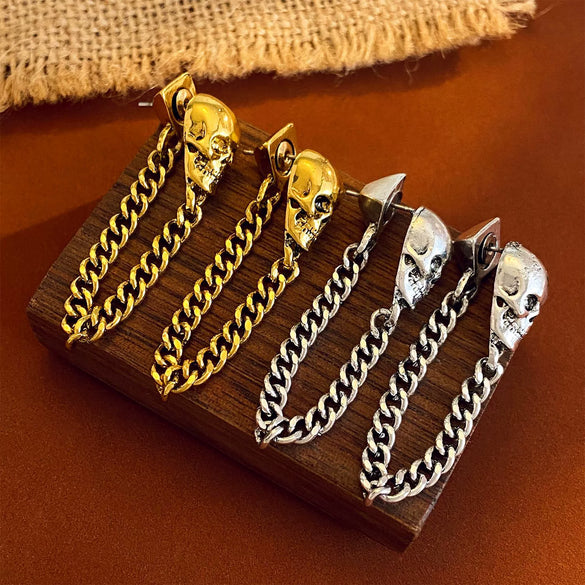 Alloy Skull Stud Earrings With 14K Gold Ear Needles Electroplated Retro Cold Style For Women