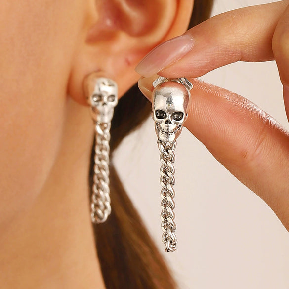 Alloy Skull Stud Earrings With 14K Gold Ear Needles Electroplated Retro Cold Style For Women