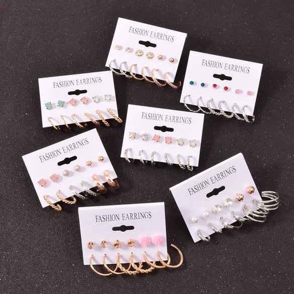Alloy Small Circle Earrings Set Creative Retro Geometric Light Luxury Style Electroplated