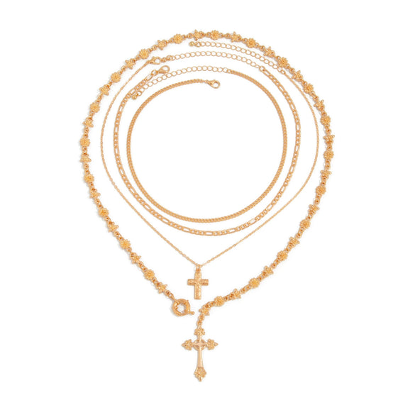 Alloy Small Flower Geometric Hiphop Style Electroplating Pendant Clavicle Necklace Set