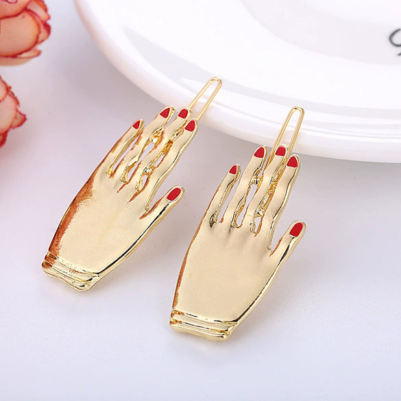 Alloy Small Hand Oiled Electroplated Hairpin For Girls Fashionable Hair Accessories Frog Buckle