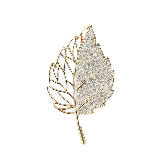 Alloy Small Leaf Flower Brooch For Women With Electroplating Treatment
