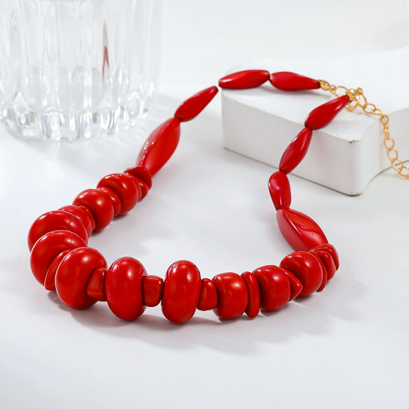 Alloy Snake Bone Chain Coral Shape Necklace With Geometric Pattern Electroplated For Women Bohemian Style