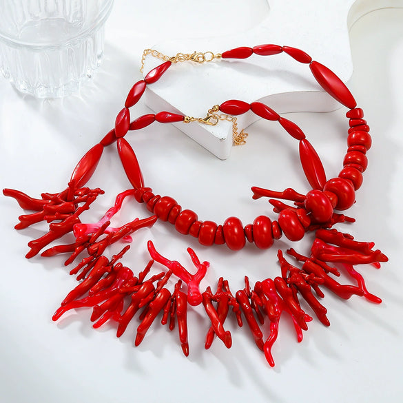 Alloy Snake Bone Chain Coral Shape Necklace With Geometric Pattern Electroplated For Women Bohemian Style