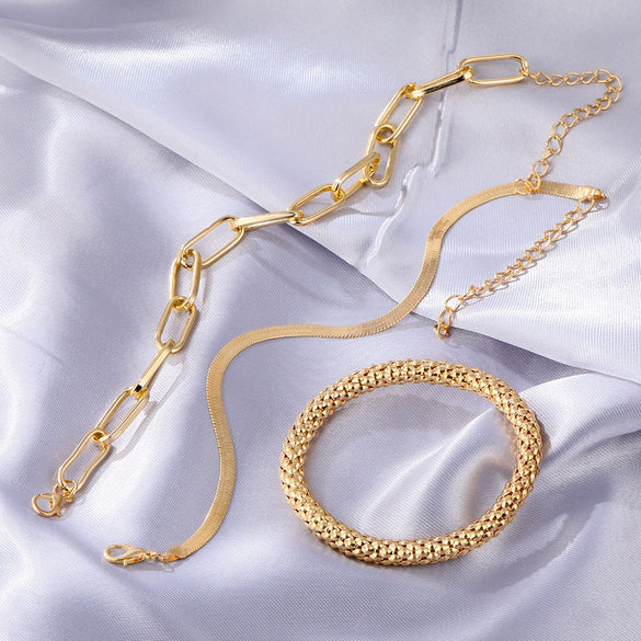 Alloy Snake Bone Chain Multilayer Bracelet Geometric Retro Style Electroplated For Women