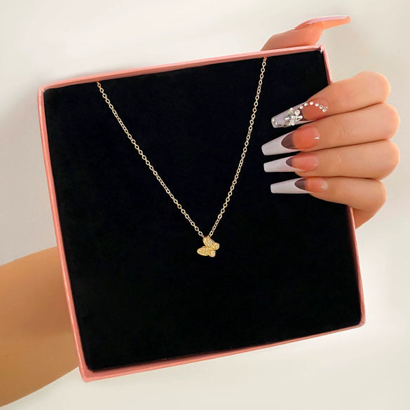 Alloy Snake Bone Chain With Retro Diamond Butterfly Pendant And Mixed Gem Inlay