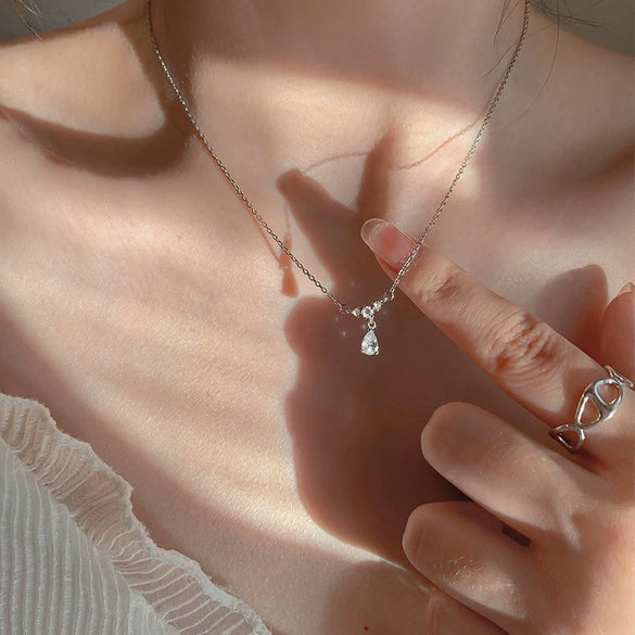 Alloy Snake Bone Chain Zircon Water Drop Pendant Necklace Punk Geometric Electroplated Design Unisex