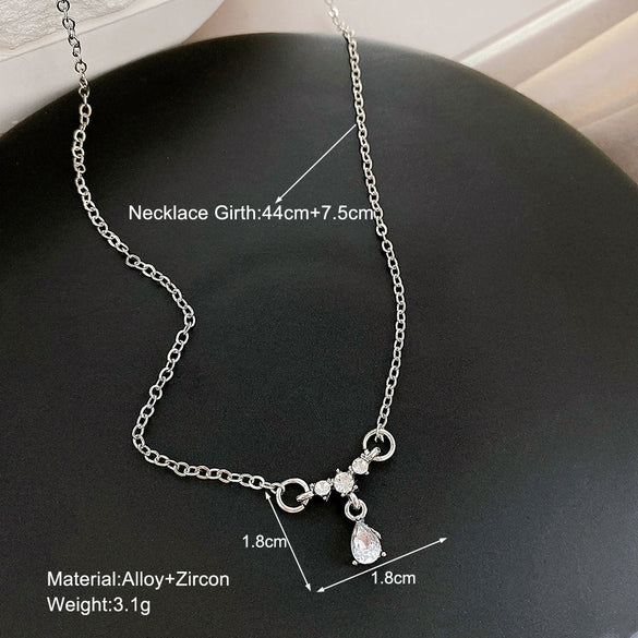 Alloy Snake Bone Chain Zircon Water Drop Pendant Necklace Punk Geometric Electroplated Design Unisex