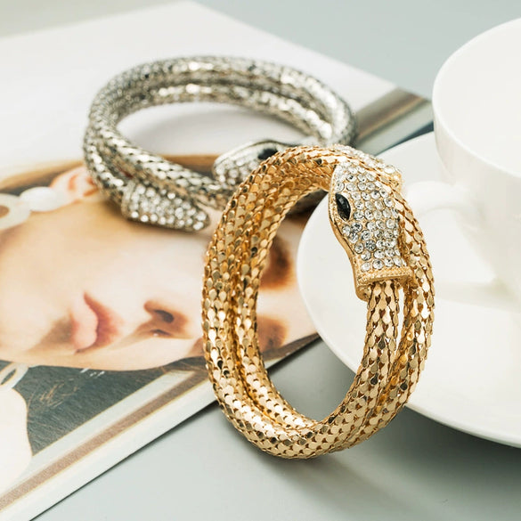Alloy Snakeshaped Winding Bracelet Inlaid With Rhinestones Punk Style Jewelry For Men And Women