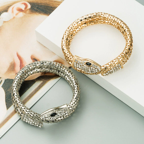 Alloy Snakeshaped Winding Bracelet Inlaid With Rhinestones Punk Style Jewelry For Men And Women