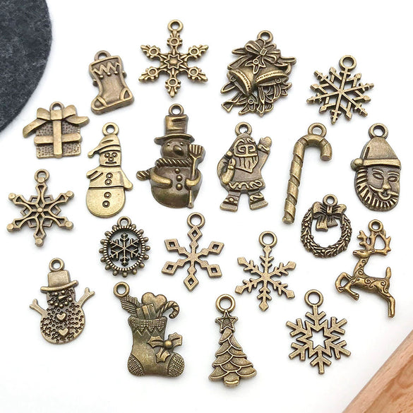 Alloy Snowman Christmas Tree Deer Snowflake Pendant Accessories Diy Earrings Electroplated Natural And Cartoon Style
