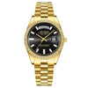Alloy Solid Steel Band Automatic Hollow Fake Mechanical Couple Watches With Luminous Calendar Waterproof Round Dial Business Style