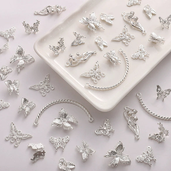 Alloy Spacer Butterfly Pendant Half Bracelet Diy Jewelry Material Silver Retro Accessories