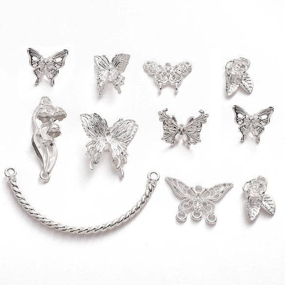 Alloy Spacer Butterfly Pendant Half Bracelet Diy Jewelry Material Silver Retro Accessories