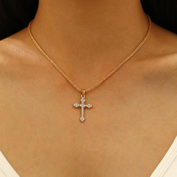 Alloy Sparkling Water Wave Chain Necklace Bracelet With Cross Crown Roman Numerals Pendant Electroplated Women's Jewelry