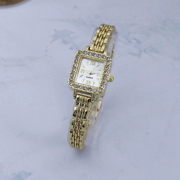 Alloy Square Bracelet Watch For Ladies Tweed Style Single Folding Buckle Rose Gold Buckle Ordinary Glass Mirror Spiral Crown