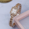 Alloy Square Bracelet Watch For Ladies Tweed Style Single Folding Buckle Rose Gold Buckle Ordinary Glass Mirror Spiral Crown