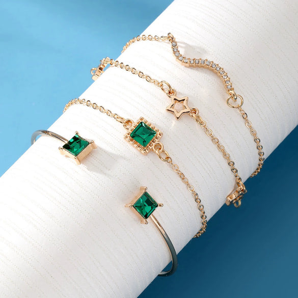 Alloy Square Star Snake Diamondencrusted Bracelet Set With Geometric Design For Women And Unisex