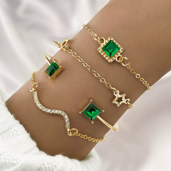 Alloy Square Star Snake Diamondencrusted Bracelet Set With Geometric Design For Women And Unisex