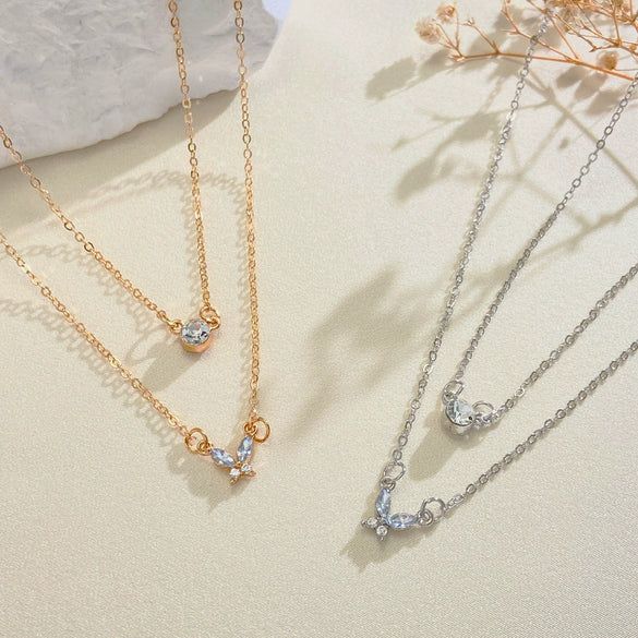 Alloy Stacked Butterfly Letter Love Clavicle Necklace With Heart Shape Geometric Animal Pattern And Diamond Design