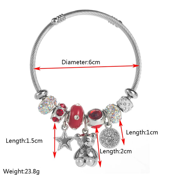 Alloy Stainless Steel Bear Star Round Bracelet Set With Diamonds Simple Style Unisex