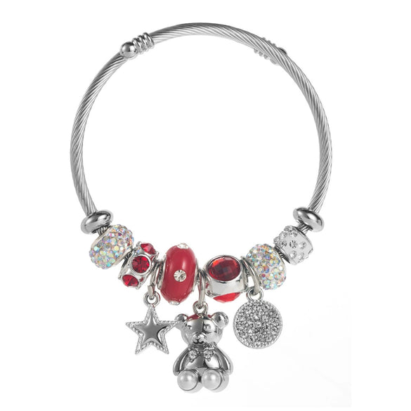 Alloy Stainless Steel Bear Star Round Bracelet Set With Diamonds Simple Style Unisex