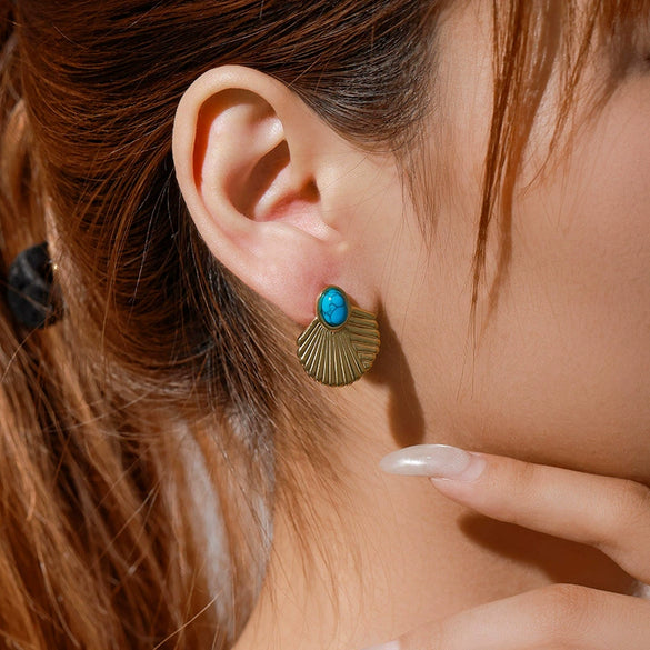 Alloy Stainless Steel Geometric Fanshaped Electroplated Retro Women's Earrings
