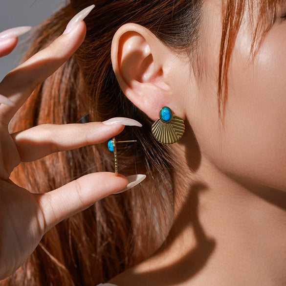 Alloy Stainless Steel Geometric Fanshaped Electroplated Retro Women's Earrings