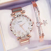 Alloy Stainless Steel Square Rhinestone Quartz Watch And Butterfly Diamond Bracelet Set For Ladies