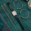 Alloy Stainless Steel Square Rhinestone Quartz Watch And Butterfly Diamond Bracelet Set For Ladies
