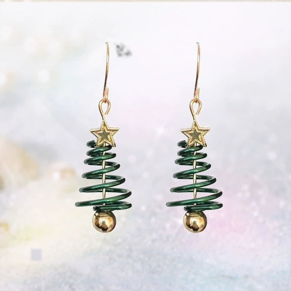 Alloy Star Christmas Tree Earrings With Pastoral Floral Design Trendy Wholesale Fashion Jewelry