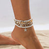 Alloy Starfish Pendant Shell Anklet Vacation Style Beaded Ankle Chain Set For Women