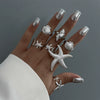 Alloy Starfish Scallop Shell Imitation Pearl Ring Set Electroplated For Women Minimalist Style