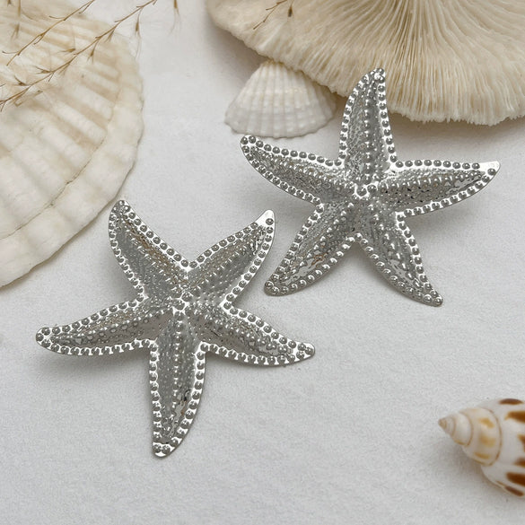 Alloy Starfish Shell Conch Earrings Minimalist Style Electroplated For Women