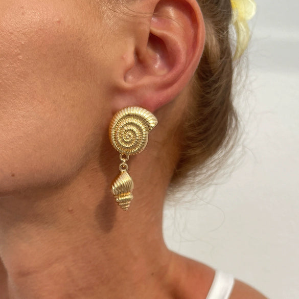 Alloy Starfish Shell Conch Earrings Minimalist Style Electroplated For Women