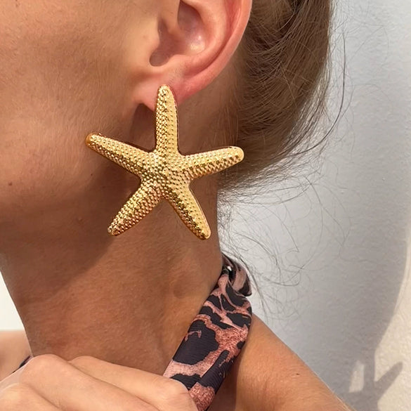 Alloy Starfish Shell Conch Earrings Minimalist Style Electroplated For Women