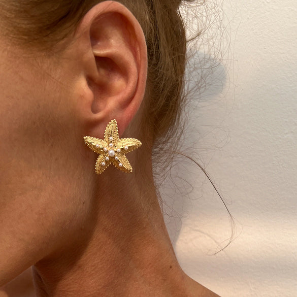 Alloy Starfish Shell Conch Earrings Minimalist Style Electroplated For Women