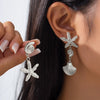 Alloy Starfish Shell Conch Earrings Minimalist Style Electroplated For Women