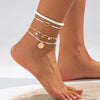 Alloy Starfish Shell Pendant Anklet Set With Imitation Pearl Rice Beads And Soft Clay Women's Fashion Foot Accessories