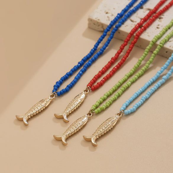 Alloy Starfish Shell Small Fish Ball Chain Necklace With Animal Zodiac Pattern And Electroplating Treatment