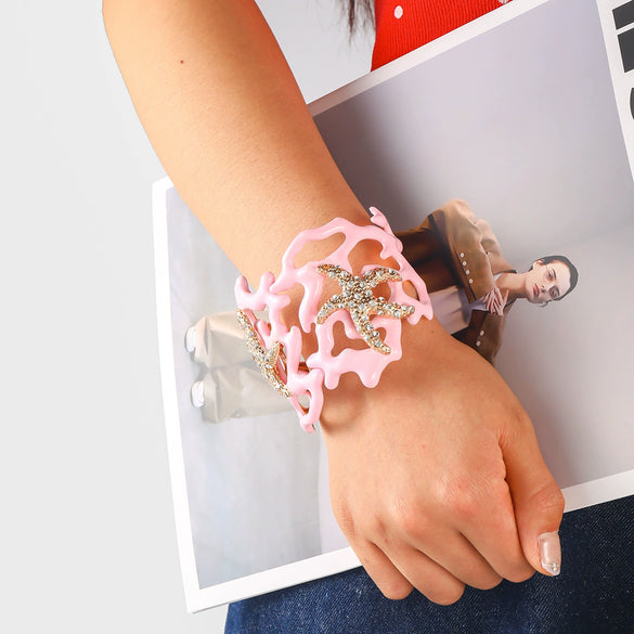 Alloy Starfish Spring Bracelet Geometric Diamond Design Irregular Coral Hollow