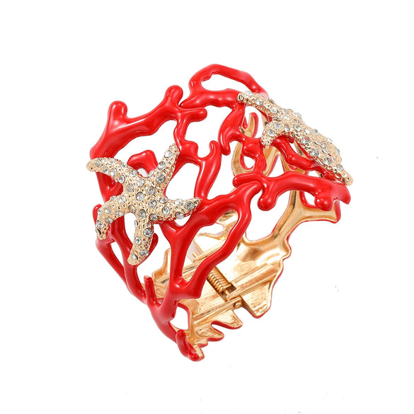 Alloy Starfish Spring Bracelet Geometric Diamond Design Irregular Coral Hollow