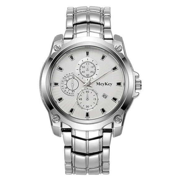 Alloy Steel Band Quartz Watch Business Style Round Dial Waterproof